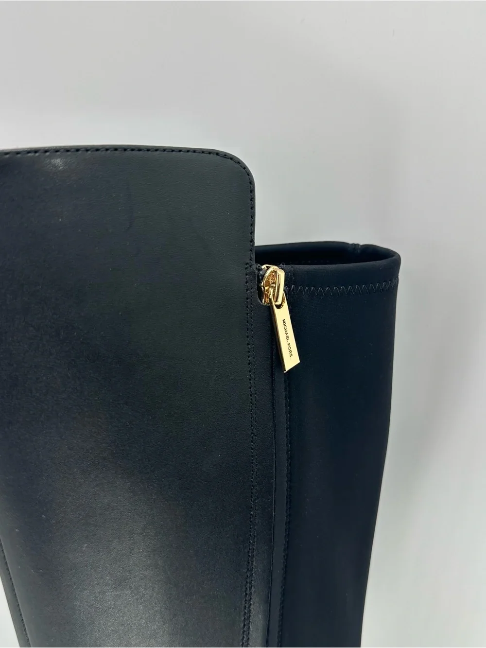 Michael Kors Black Leather Knee High Lug Sole Boots Gold Hardware